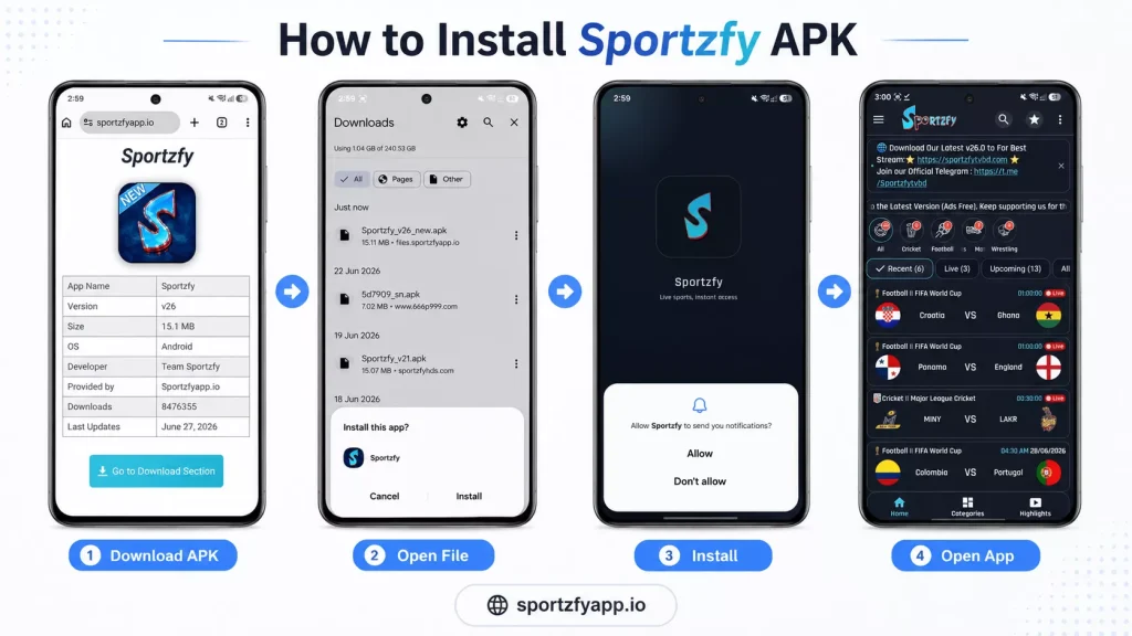 How to Download and Install Sportzfy APK
